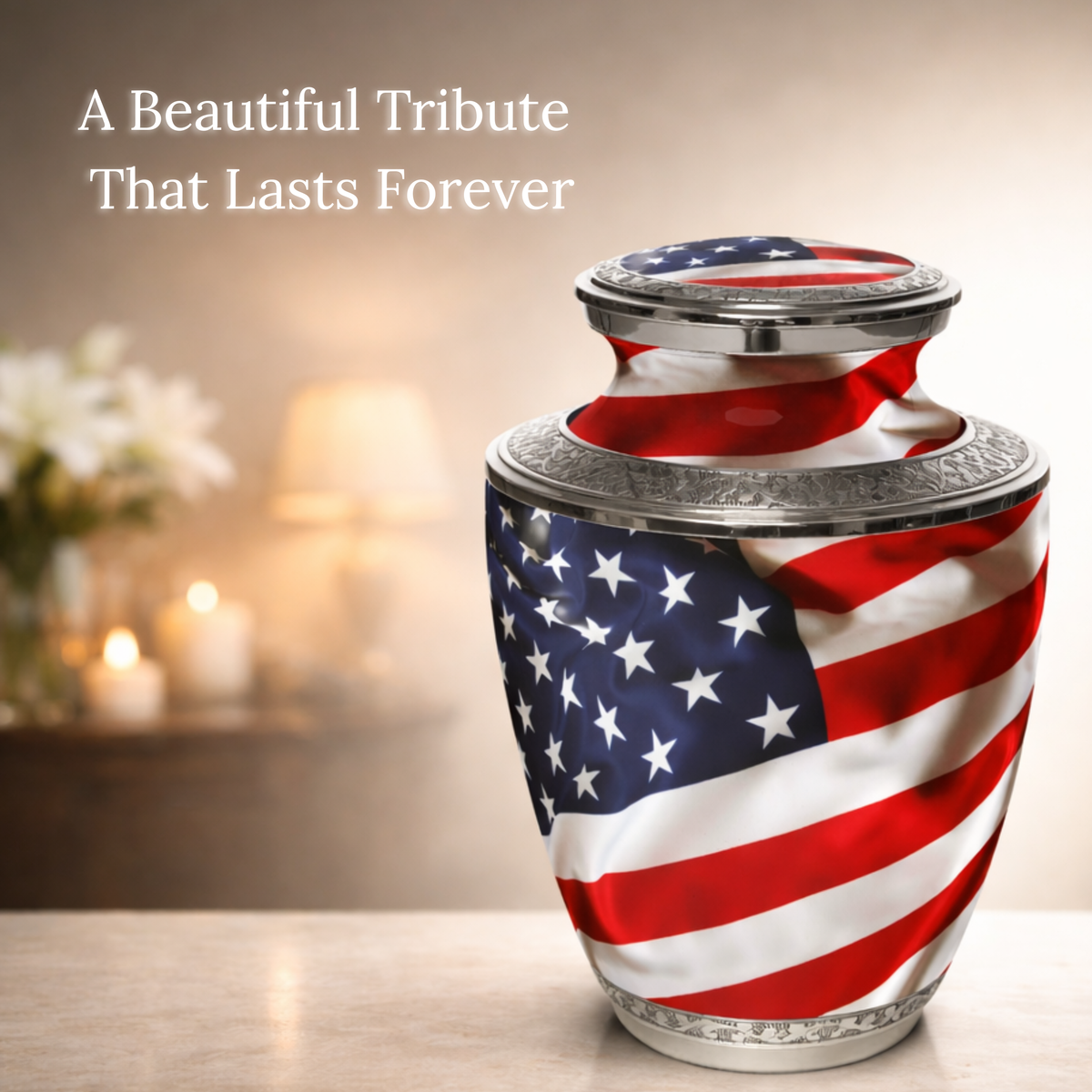 American Flag Cremation Urns for Human Ashes - Large Adult American Flag Urn for Ashes