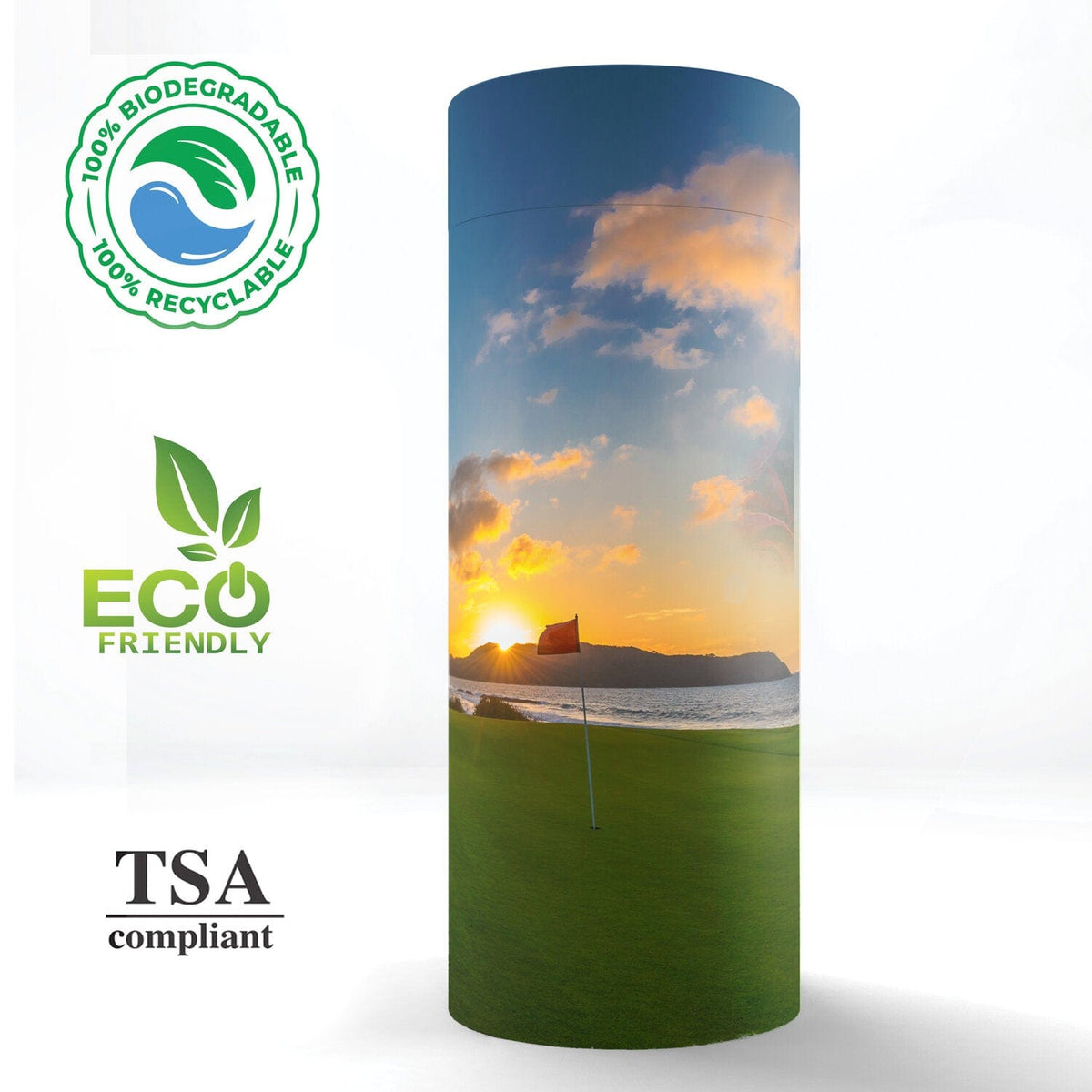 Commemorative Cremation Urns 19th Hole Golf Biodegradable & Eco Friendly Burial or Scattering Urn / Tube