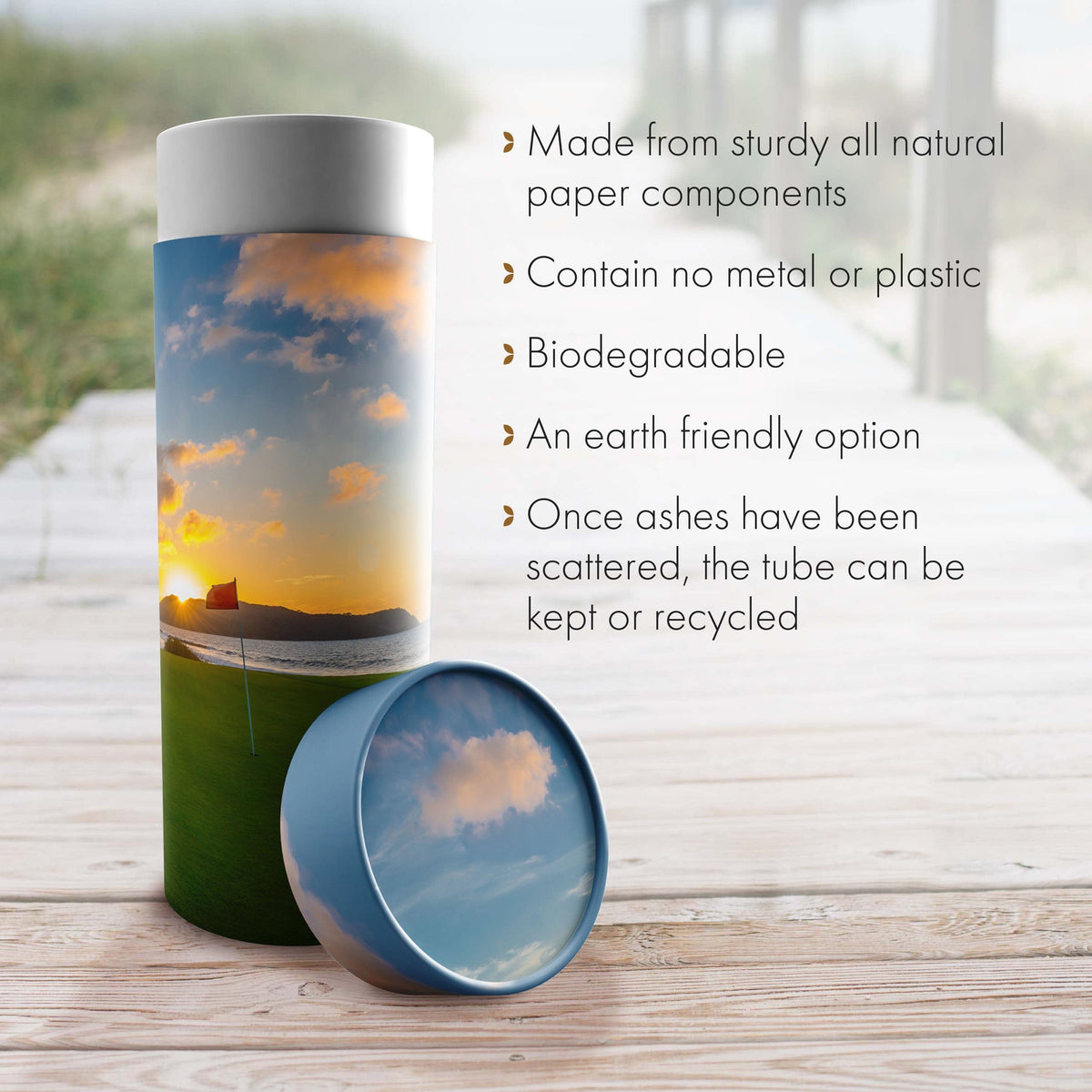 Commemorative Cremation Urns 19th Hole Golf Biodegradable &amp; Eco Friendly Burial or Scattering Urn / Tube