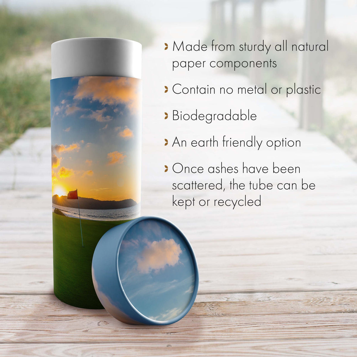 Commemorative Cremation Urns 19th Hole Golf Biodegradable & Eco Friendly Burial or Scattering Urn / Tube