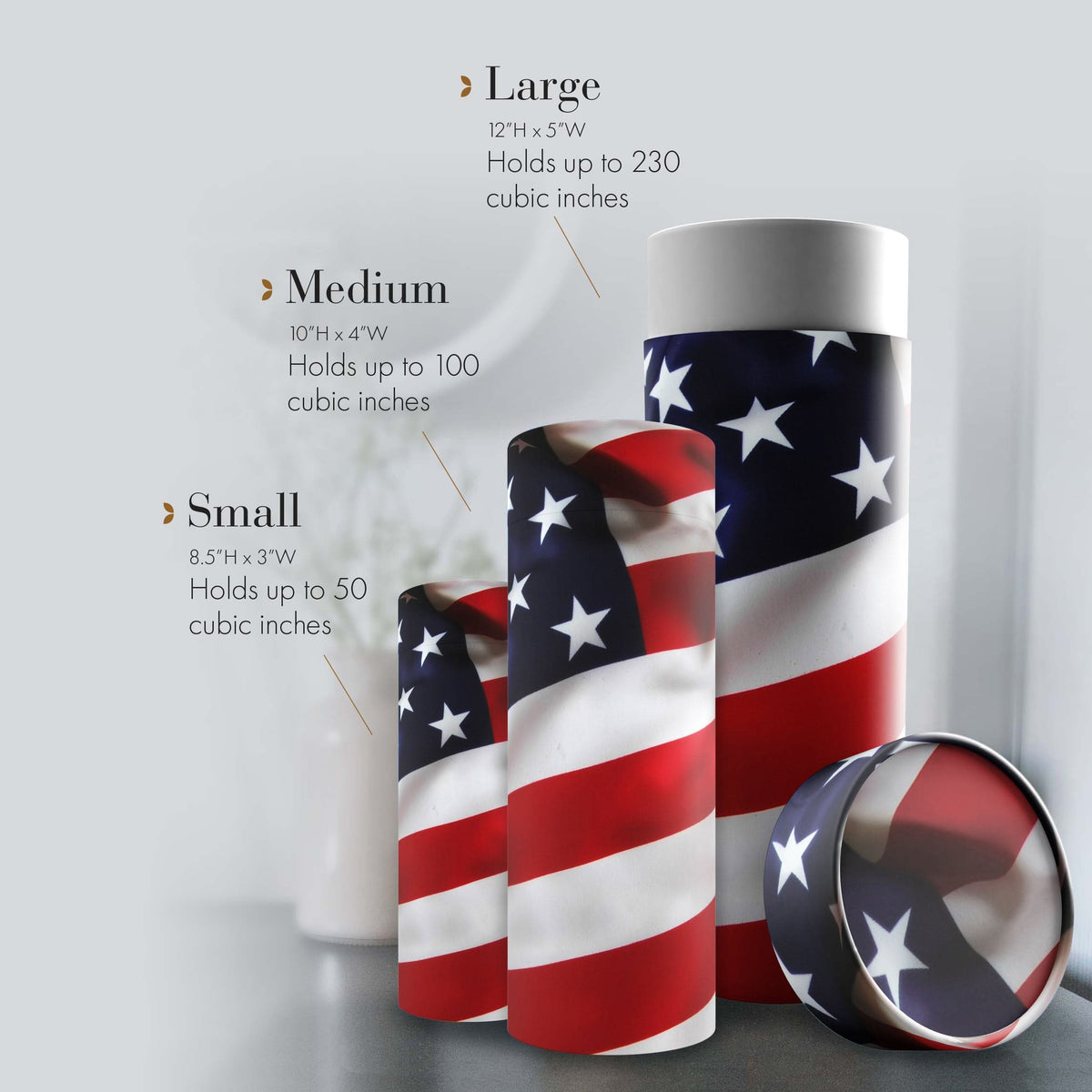 Commemorative Cremation Urns American Flag - Biodegradable &amp; Eco Friendly Burial or Scattering Urn / Tube