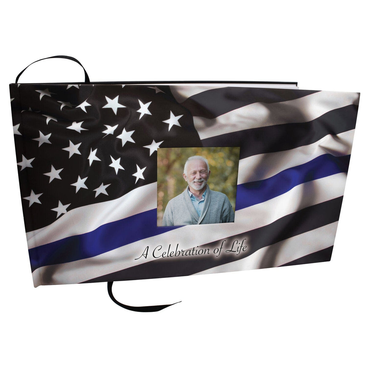 Commemorative Cremation Urns Blue Line Flag Police &amp; Law Enforcement Matching Themed &#39;Celebration of Life&#39; Guest Book for Funeral or Memorial Service