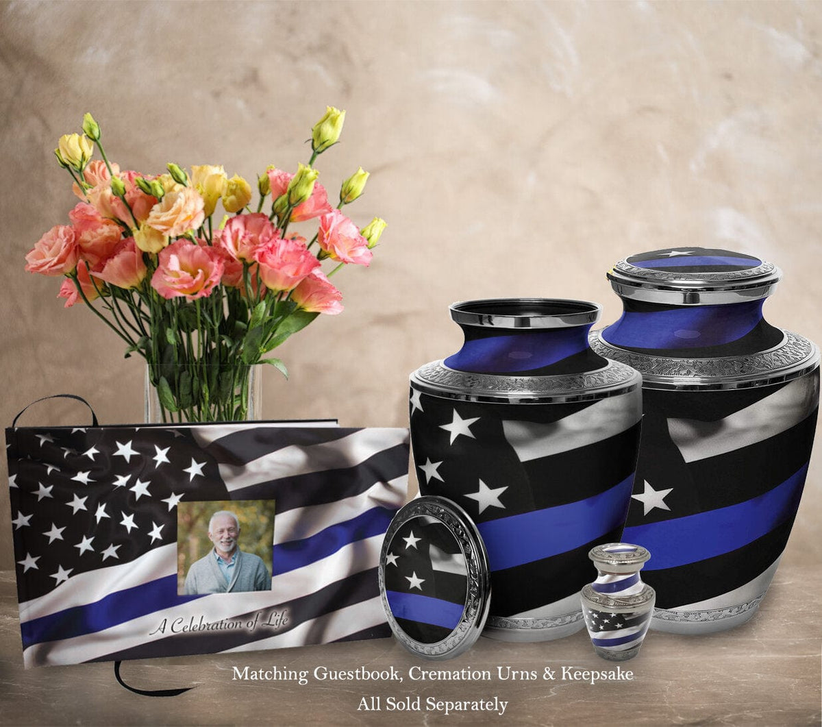 Commemorative Cremation Urns Blue Line Police and Law Enforcement Flag Cremation Urn