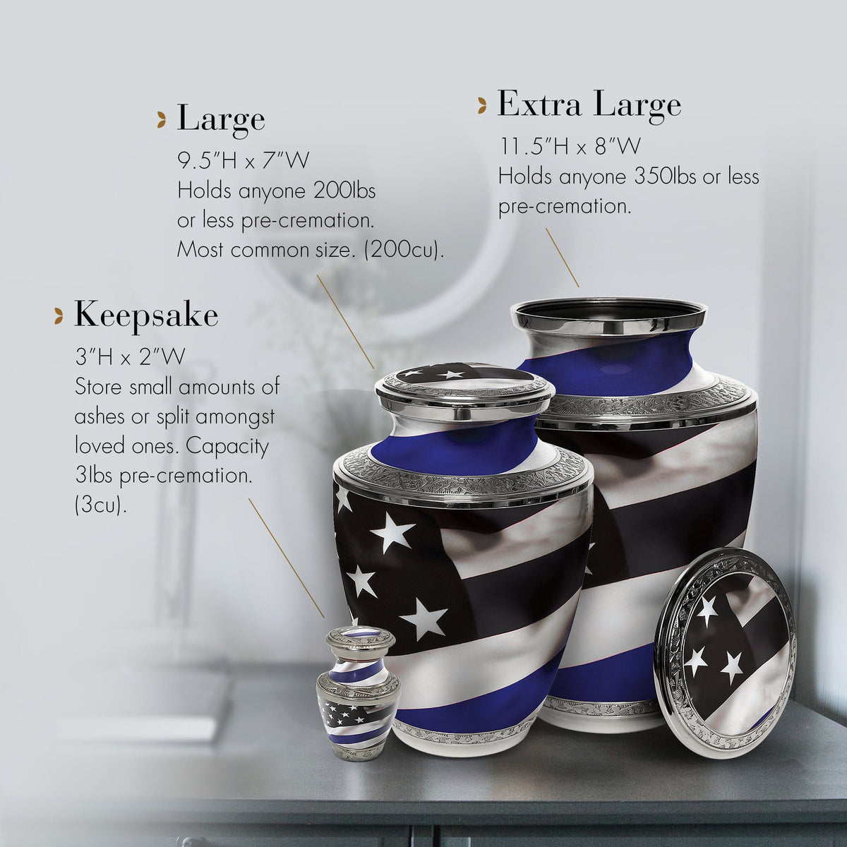 Commemorative Cremation Urns Blue Line Police and Law Enforcement Flag Cremation Urn