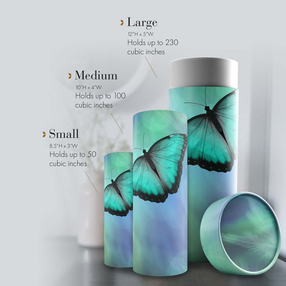 Commemorative Cremation Urns Bokeh Butterfly Biodegradable & Eco Friendly Burial or Scattering Urn / Tube