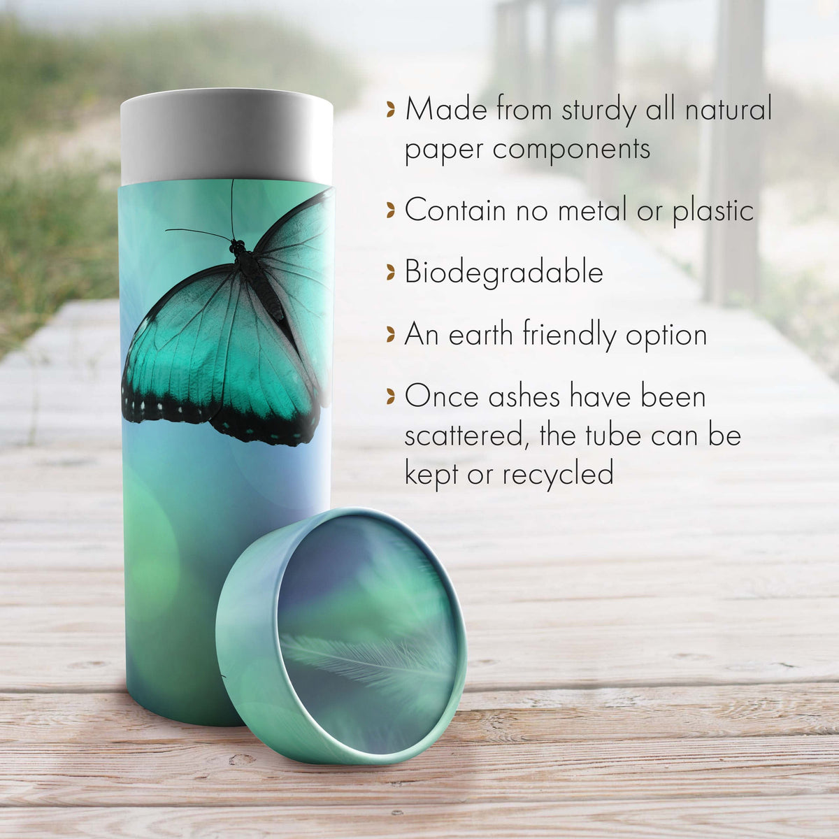 Commemorative Cremation Urns Bokeh Butterfly Biodegradable &amp; Eco Friendly Burial or Scattering Urn / Tube