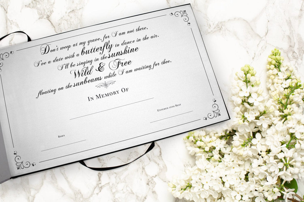 Commemorative Cremation Urns Bokeh Butterfly Matching Themed 'Celebration of Life' Guest Book for Funeral or Memorial Service