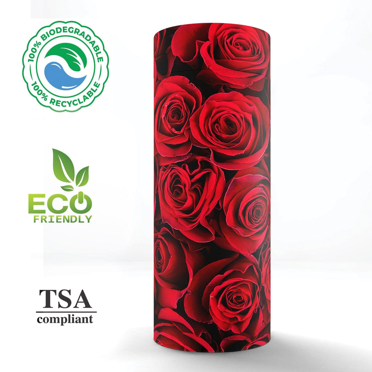 Commemorative Cremation Urns Crimson Rose Biodegradable & Eco Friendly Burial or Scattering Urn / Tube