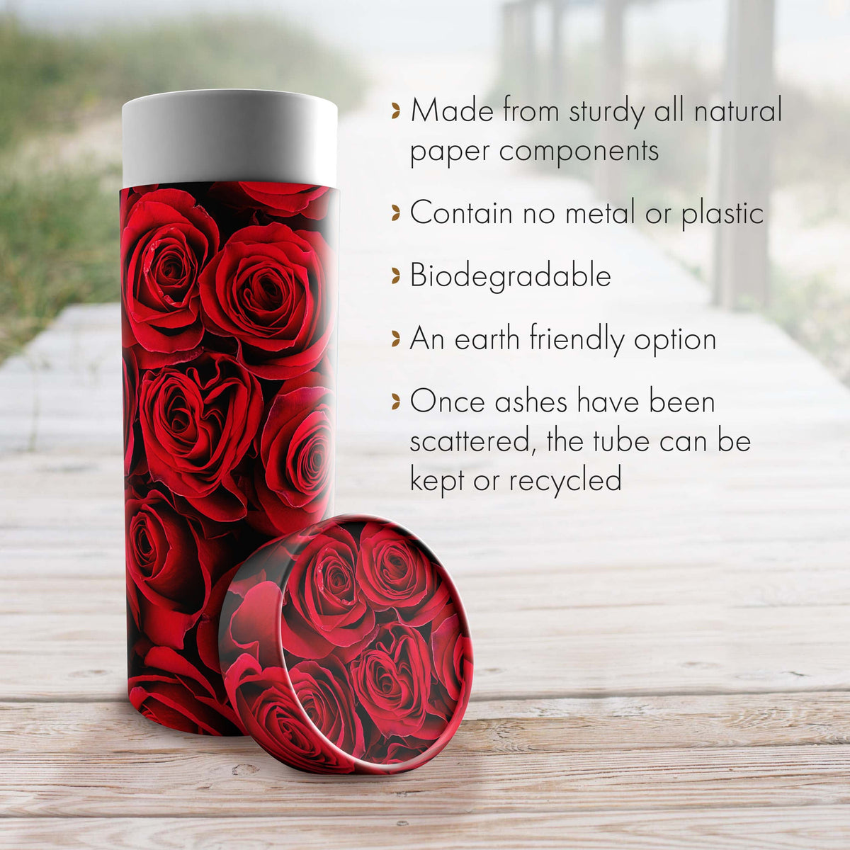 Commemorative Cremation Urns Crimson Rose Biodegradable & Eco Friendly Burial or Scattering Urn / Tube