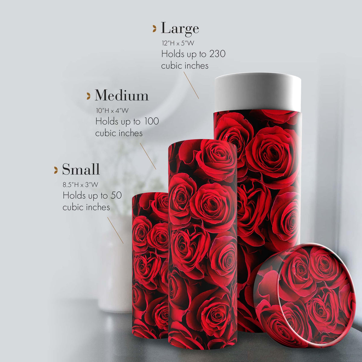 Commemorative Cremation Urns Crimson Rose Biodegradable & Eco Friendly Burial or Scattering Urn / Tube