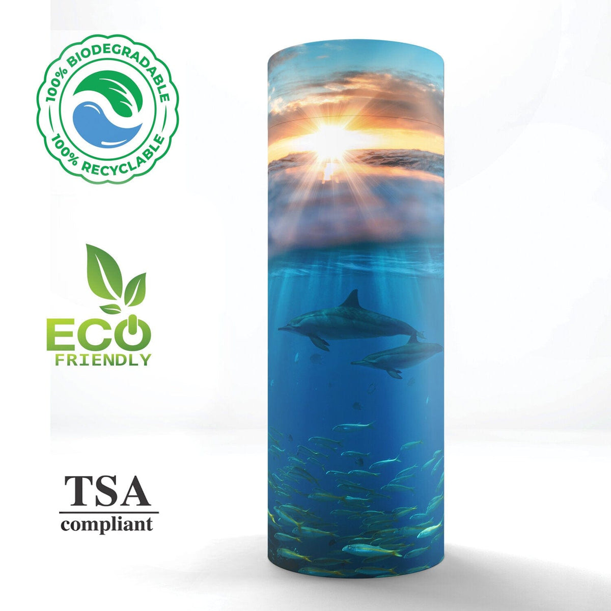 Commemorative Cremation Urns Divine Dolphins Biodegradable &amp; Eco Friendly Burial or Scattering Urn / Tube