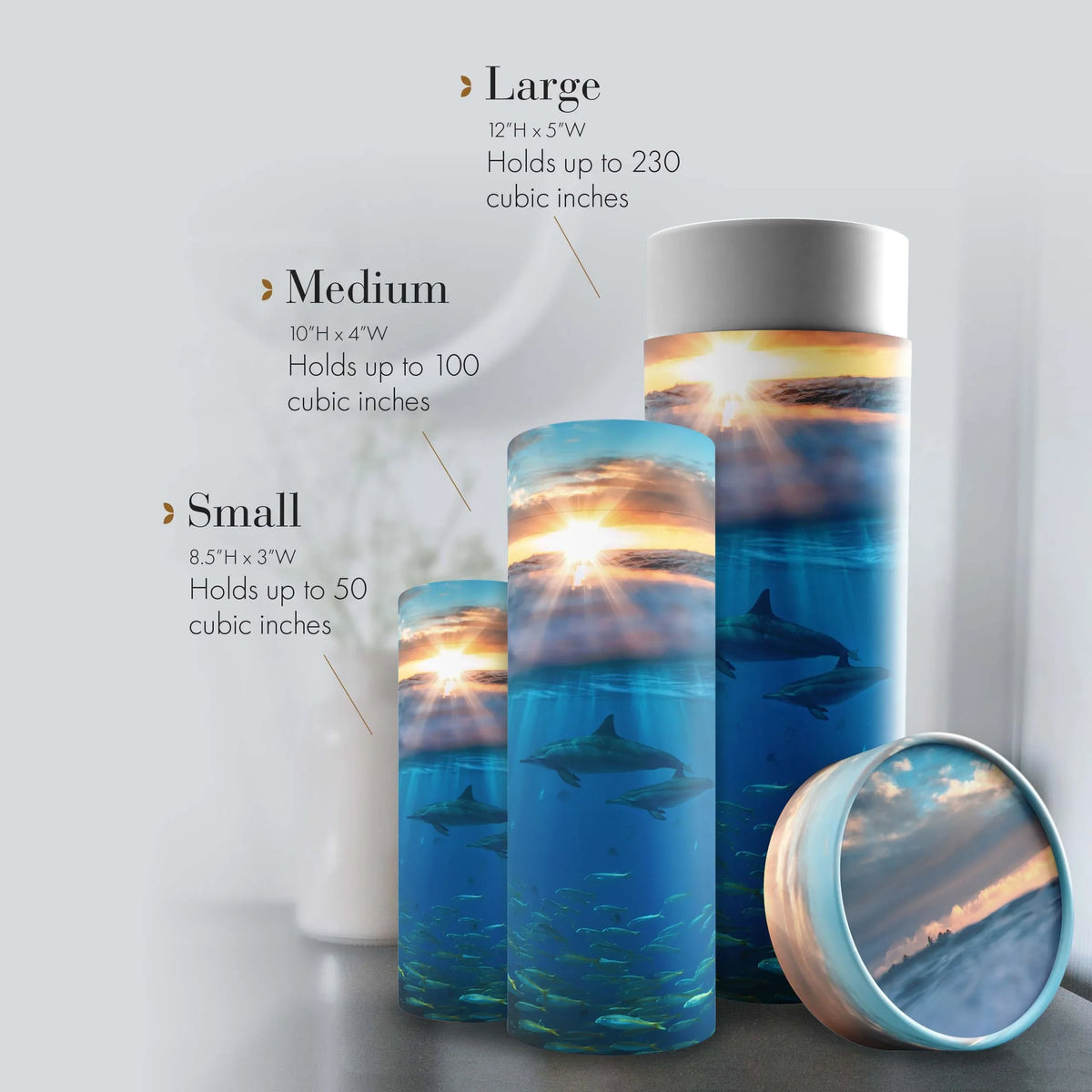 Commemorative Cremation Urns Divine Dolphins Biodegradable & Eco Friendly Burial or Scattering Urn / Tube