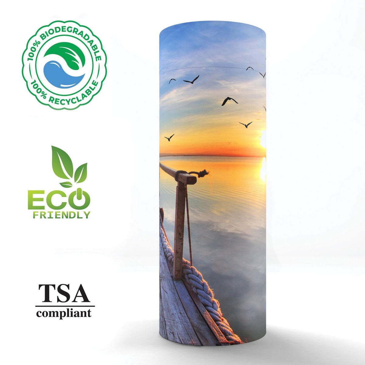 Commemorative Cremation Urns Dock of the Bay Sunset Biodegradable & Eco Friendly Burial or Scattering Urn / Tube