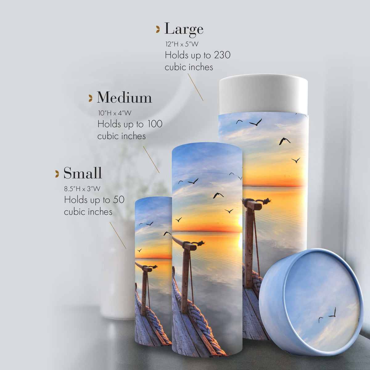 Commemorative Cremation Urns Dock of the Bay Sunset Biodegradable & Eco Friendly Burial or Scattering Urn / Tube