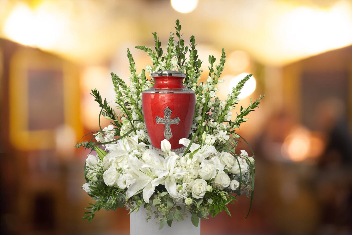 Commemorative Cremation Urns Glory to God Scarlet Red Cremation Urn