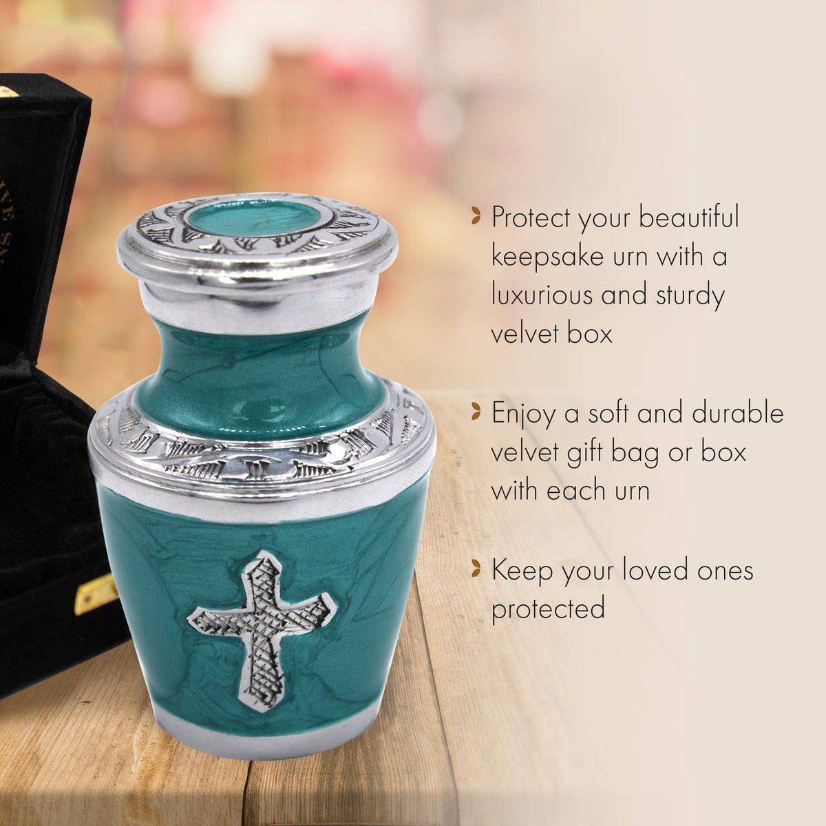 Commemorative Cremation Urns Glory to God Teal Cross Cremation Urn