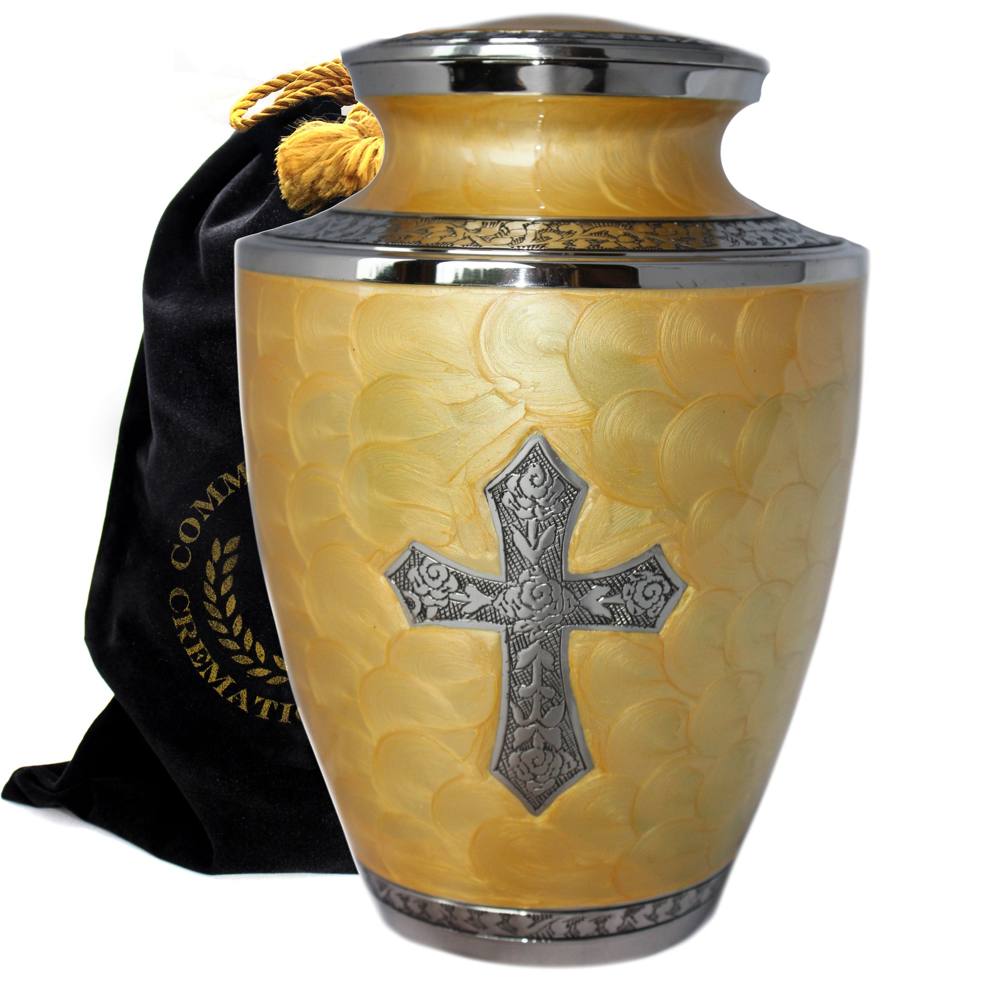 Commemorative Cremation Urns Glory to God Tuscan Yellow Cross Cremation Urn