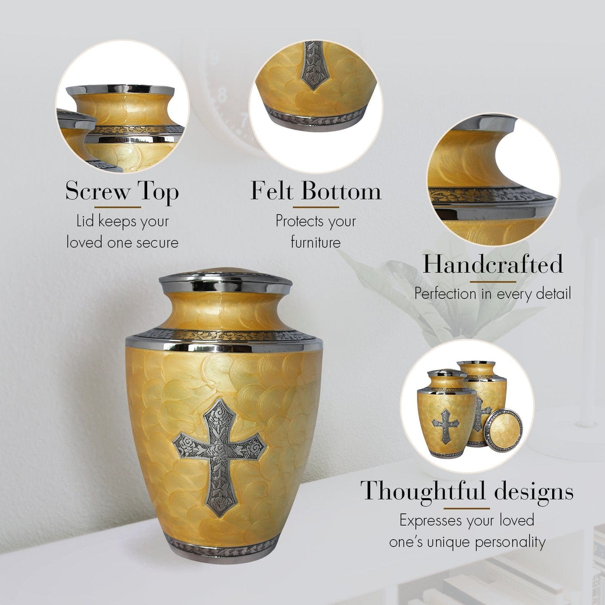 Commemorative Cremation Urns Glory to God Tuscan Yellow Cross Cremation Urn