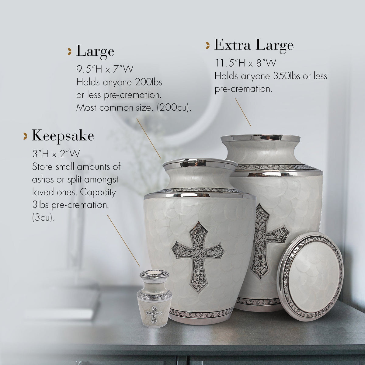 Commemorative Cremation Urns Glory to God White Cross Cremation Urn