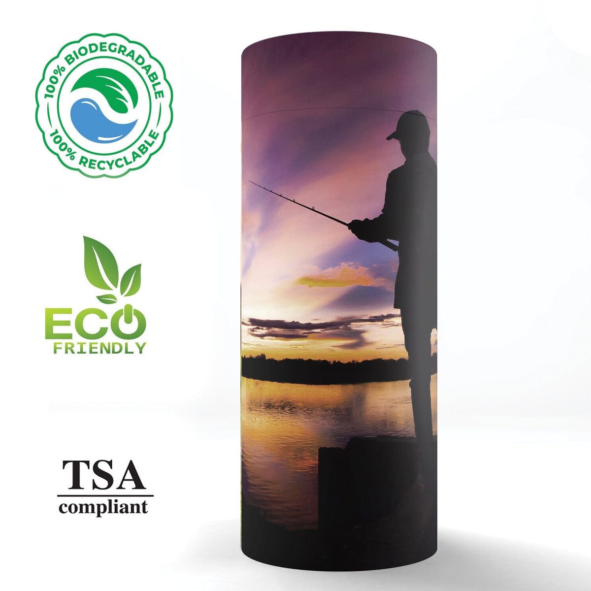 Commemorative Cremation Urns Gone Fishing Biodegradable & Eco Friendly Burial or Scattering Urn / Tube