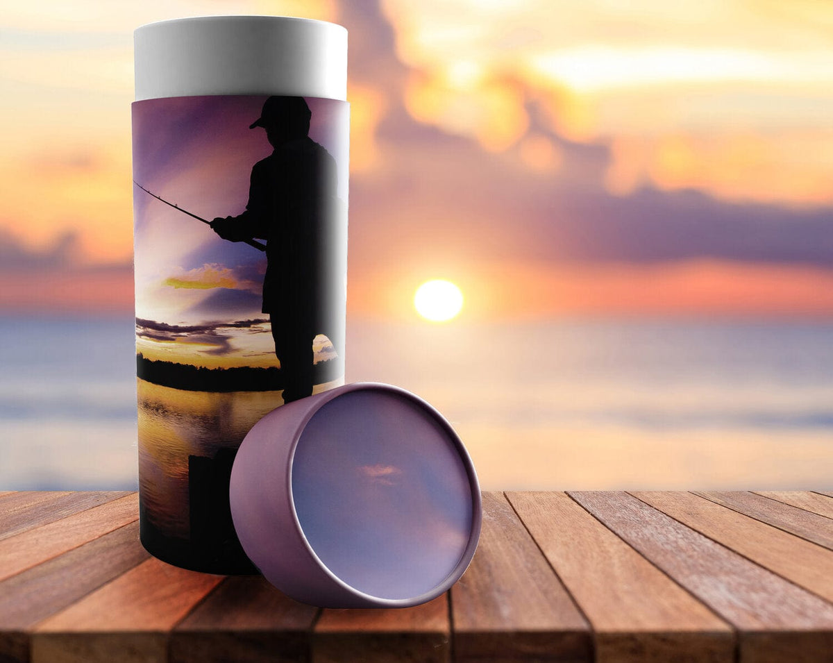 Commemorative Cremation Urns Gone Fishing Biodegradable & Eco Friendly Burial or Scattering Urn / Tube