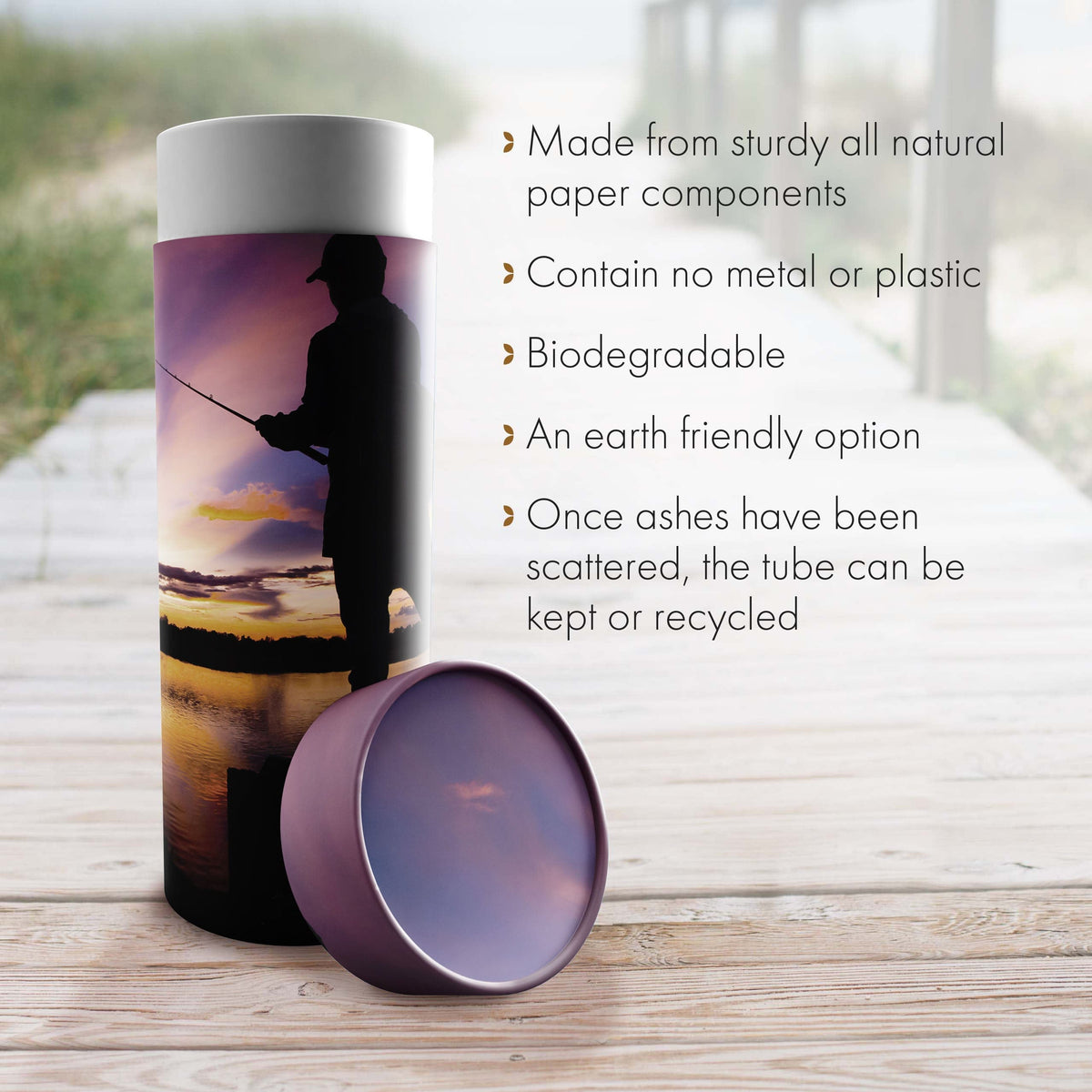 Commemorative Cremation Urns Gone Fishing Biodegradable & Eco Friendly Burial or Scattering Urn / Tube