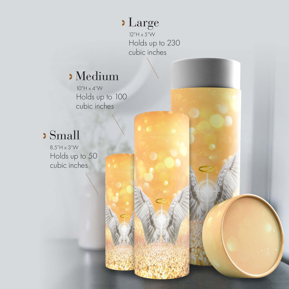 Commemorative Cremation Urns Guardian Angel (Gold) - Biodegradable &amp; Eco Friendly Burial or Scattering Urn / Tube