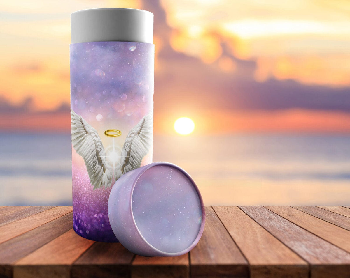 Commemorative Cremation Urns Guardian Angel (Purple) - Biodegradable &amp; Eco Friendly Burial or Scattering Urn / Tube