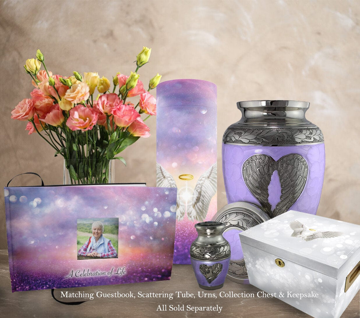 Commemorative Cremation Urns Guardian Angel (Purple) - Biodegradable & Eco Friendly Burial or Scattering Urn / Tube