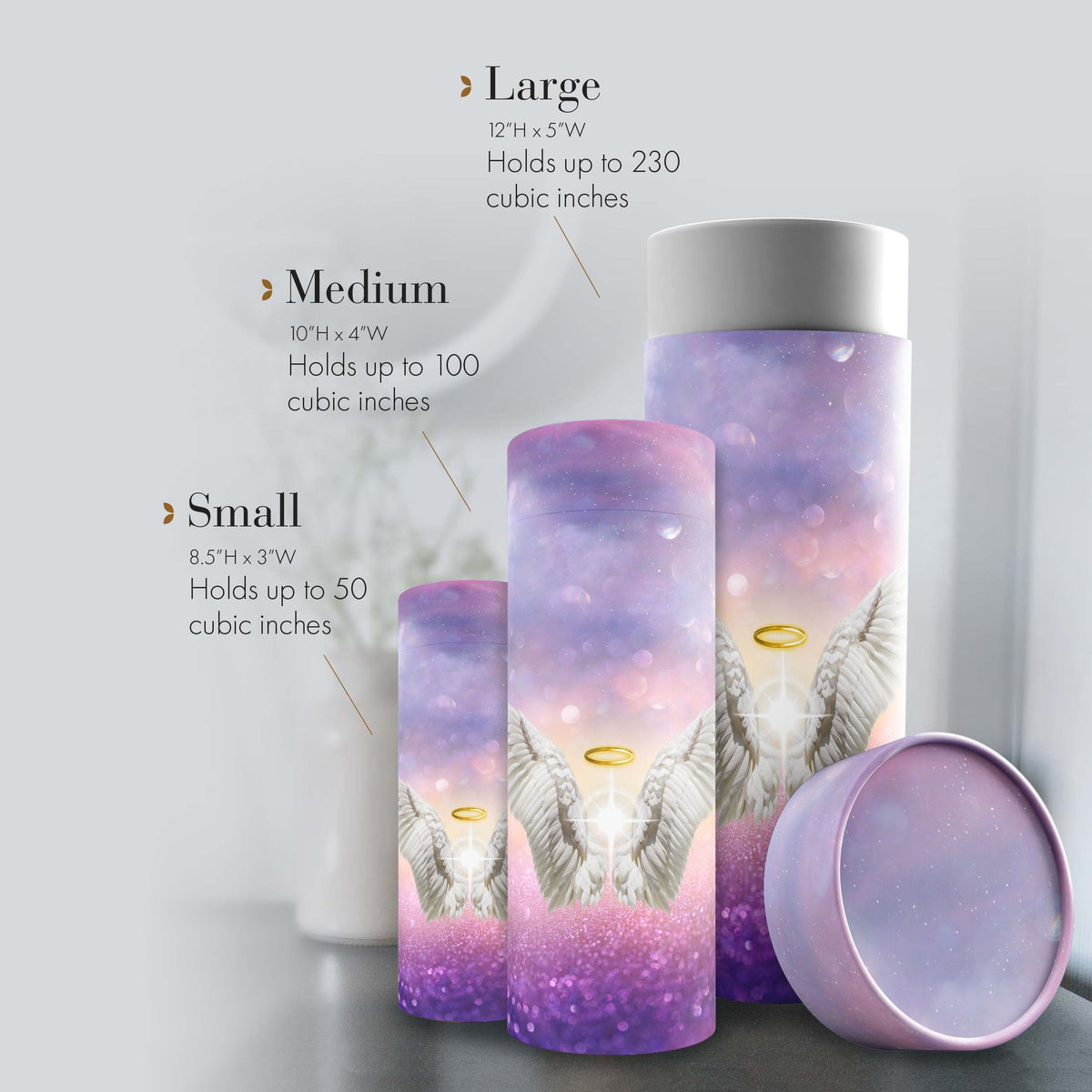 Commemorative Cremation Urns Guardian Angel (Purple) - Biodegradable & Eco Friendly Burial or Scattering Urn / Tube