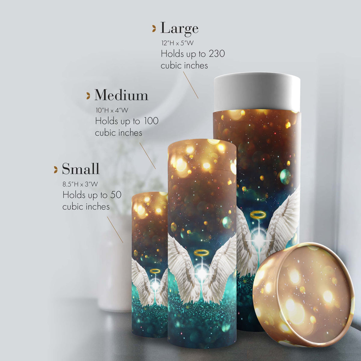 Commemorative Cremation Urns Guardian Angel (Teal) - Biodegradable & Eco Friendly Burial or Scattering Urn / Tube