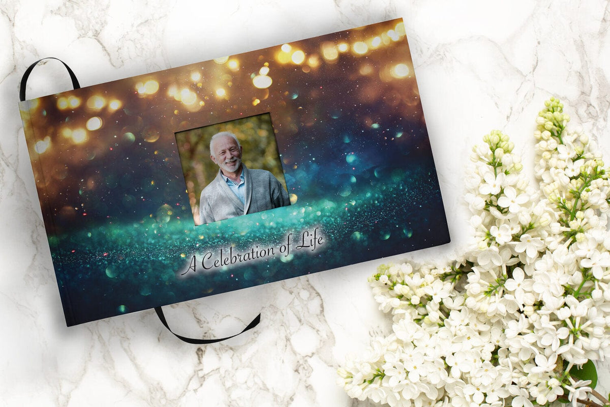 Commemorative Cremation Urns Guardian Angel (Teal) Matching Themed 'Celebration of Life' Guest Book for Funeral or Memorial Service
