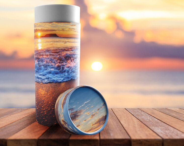Commemorative Cremation Urns Hawaiian Sunset - Biodegradable & Eco Friendly Burial or Scattering Urn / Tube