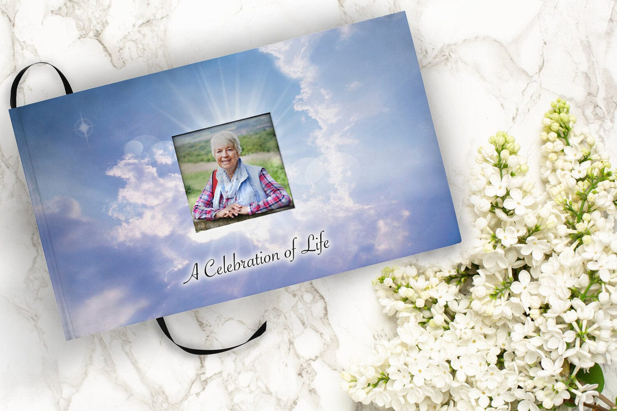 Commemorative Cremation Urns Heavenly Cross Matching Themed &#39;Celebration of Life&#39; Guest Book for Funeral or Memorial Service