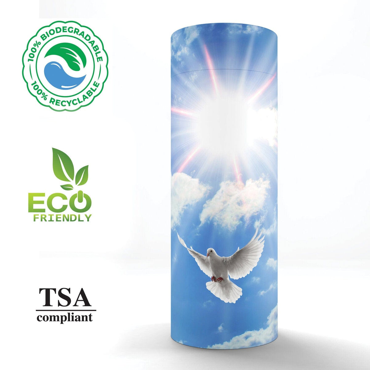 Commemorative Cremation Urns Holy Doves - Biodegradable & Eco Friendly Burial or Scattering Urn / Tube