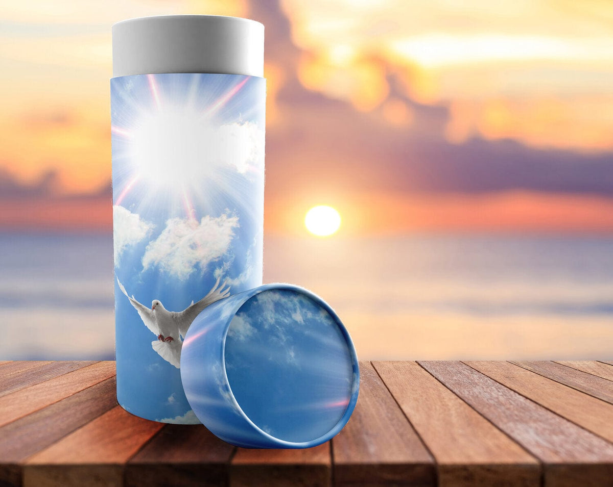 Commemorative Cremation Urns Holy Doves - Biodegradable & Eco Friendly Burial or Scattering Urn / Tube
