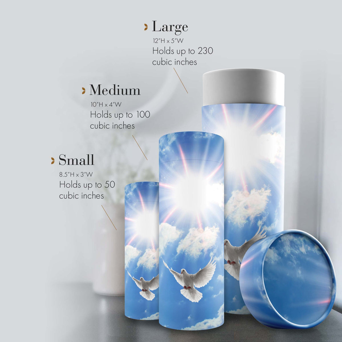 Commemorative Cremation Urns Holy Doves - Biodegradable & Eco Friendly Burial or Scattering Urn / Tube
