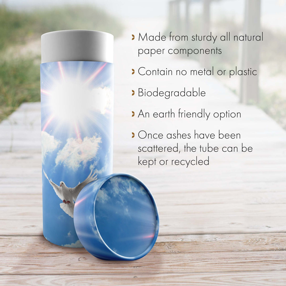 Commemorative Cremation Urns Holy Doves - Biodegradable & Eco Friendly Burial or Scattering Urn / Tube