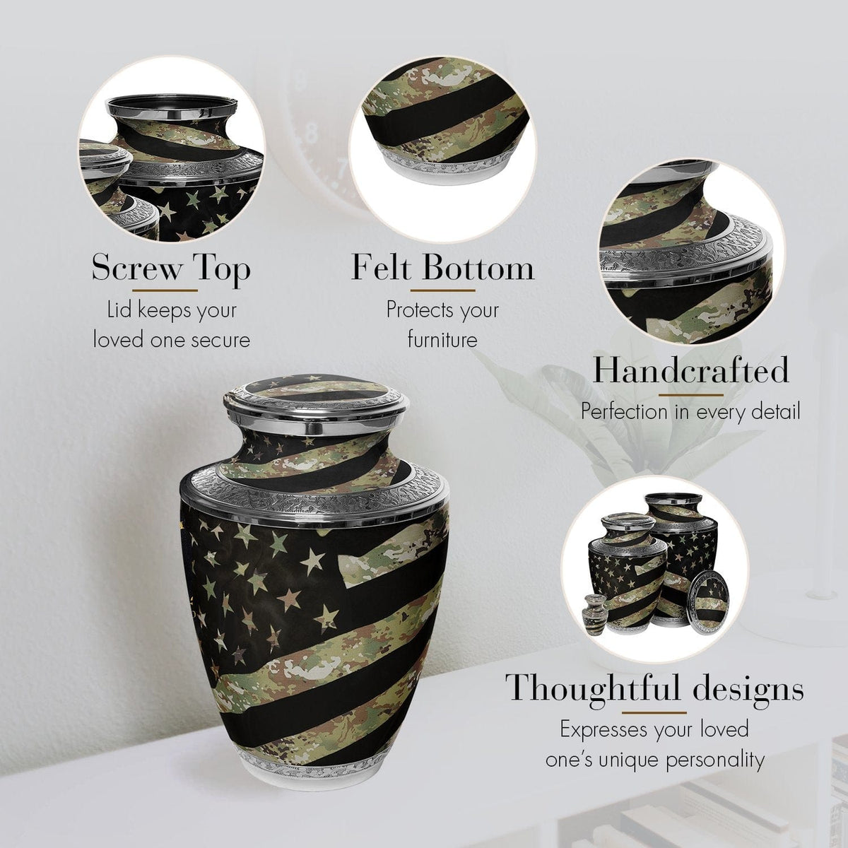 Commemorative Cremation Urns Home & Garden Army OCP Flag Military Cremation Urn