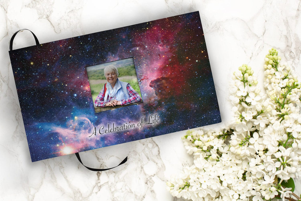 Commemorative Cremation Urns Home & Garden Cosmic Galaxy Matching Themed 'Celebration of Life' Guest Book for Funeral or Memorial Service