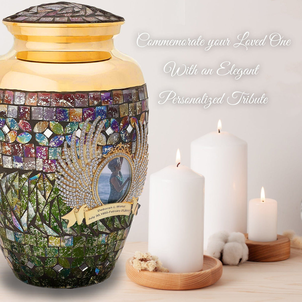 Commemorative Cremation Urns large Gold Cracked Glass Cremation Urns