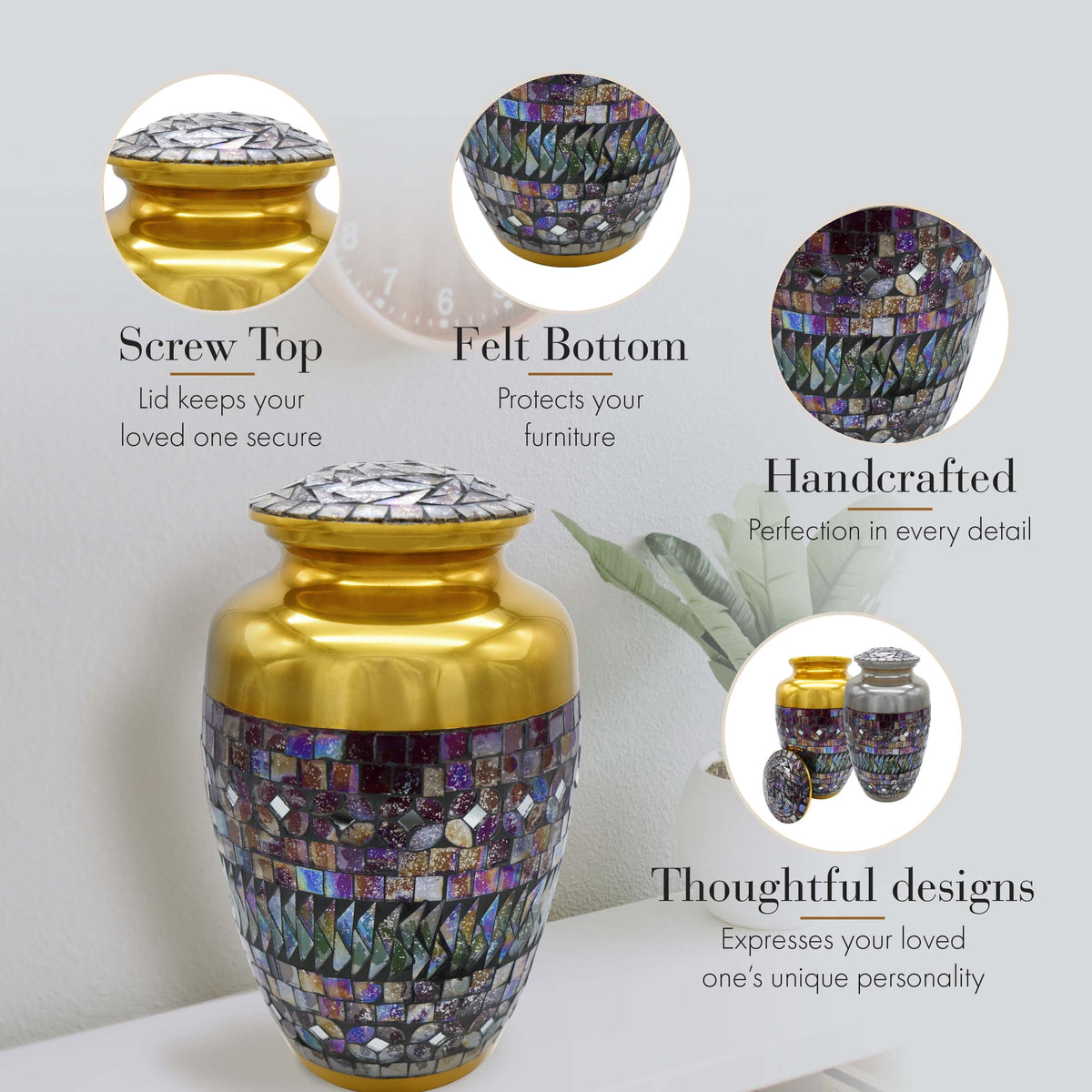 Commemorative Cremation Urns large Gold Cracked Glass Mosaic Cremation Urn