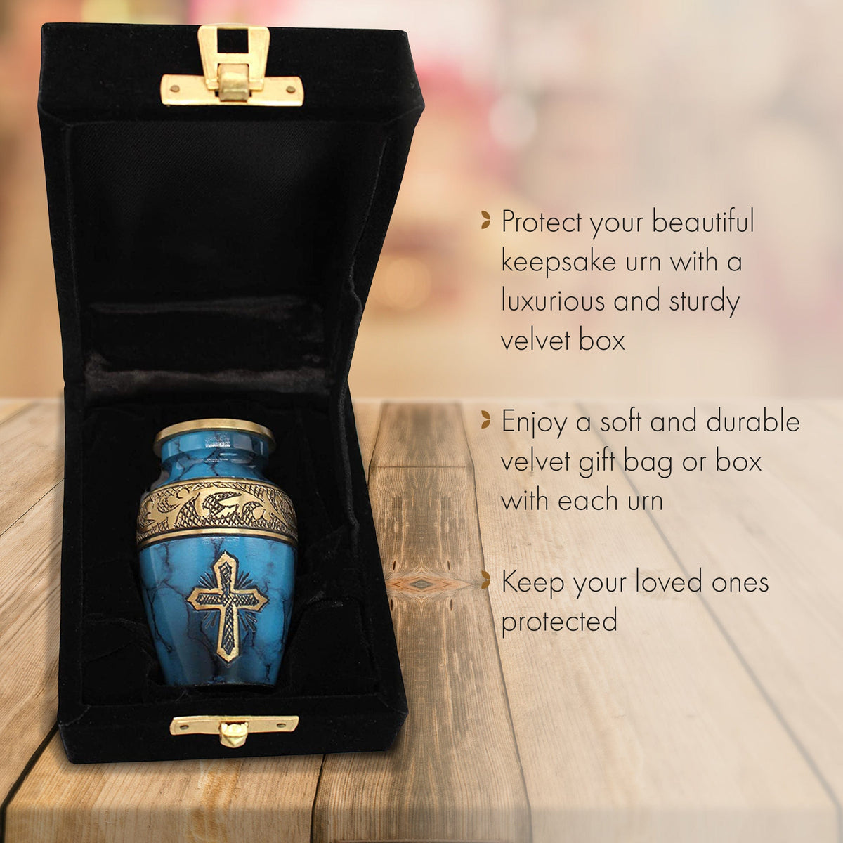 Commemorative Cremation Urns Love of Christ Mediterranean Blue Cremation Urn