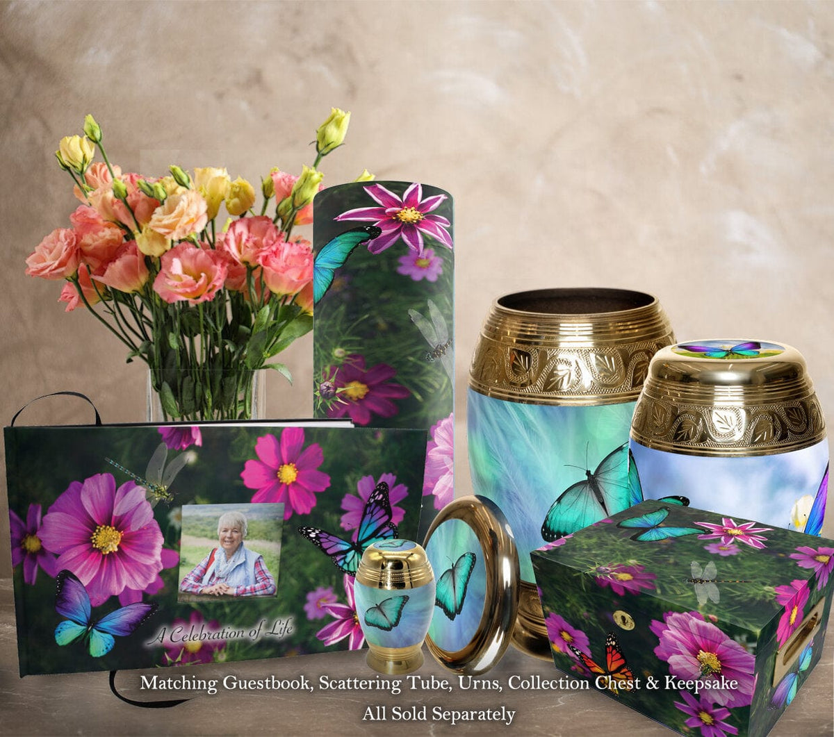 Commemorative Cremation Urns Magical Garden Matching Themed 'Celebration of Life' Guest Book for Funeral or Memorial Service