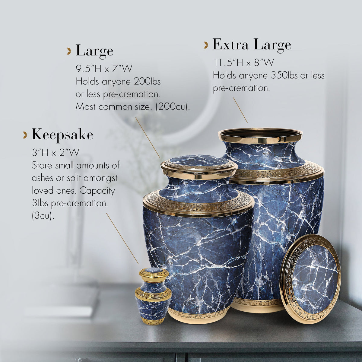 Commemorative Cremation Urns Marble Elegance Blue Cremation Urn