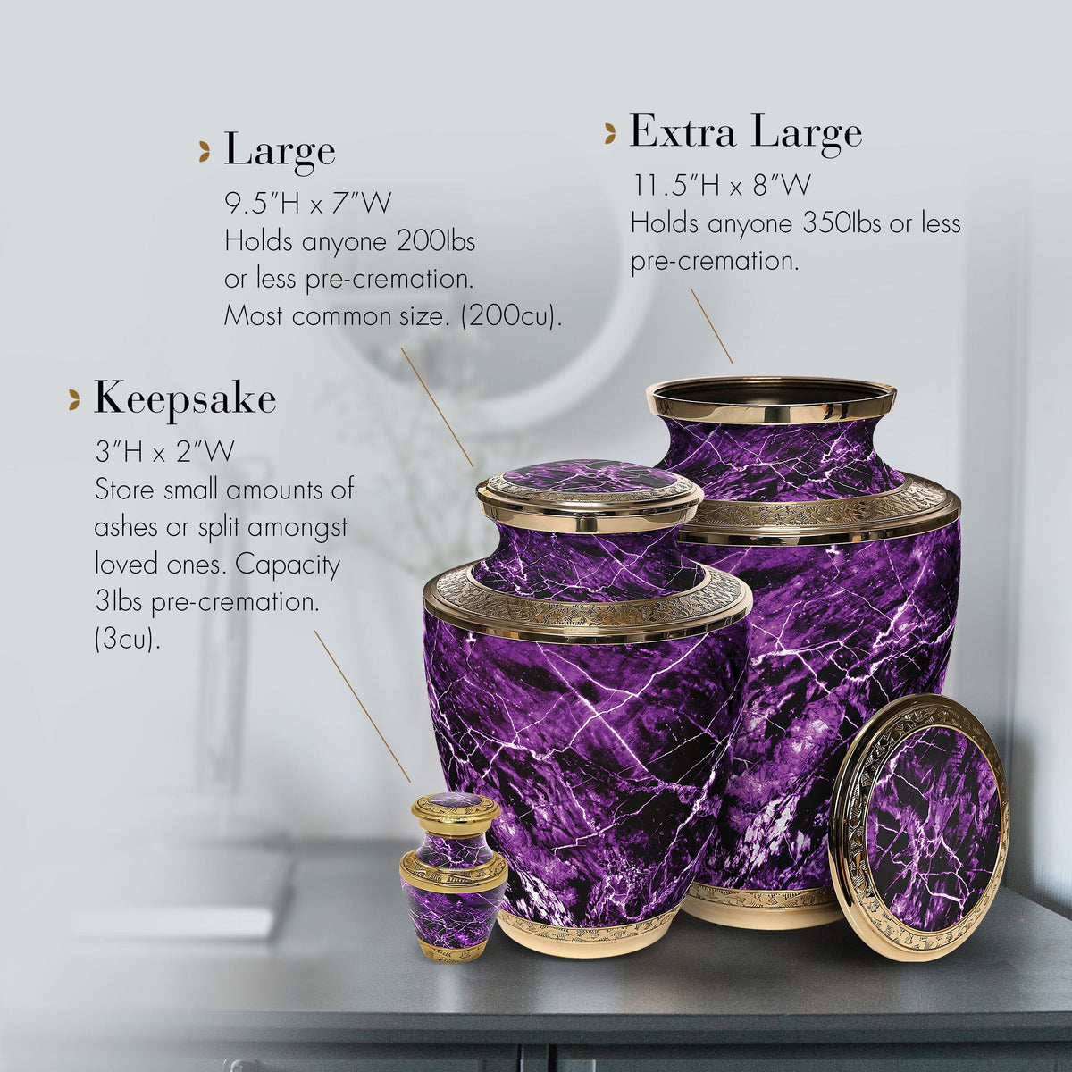 Commemorative Cremation Urns Marble Elegance Purple Cremation Urn