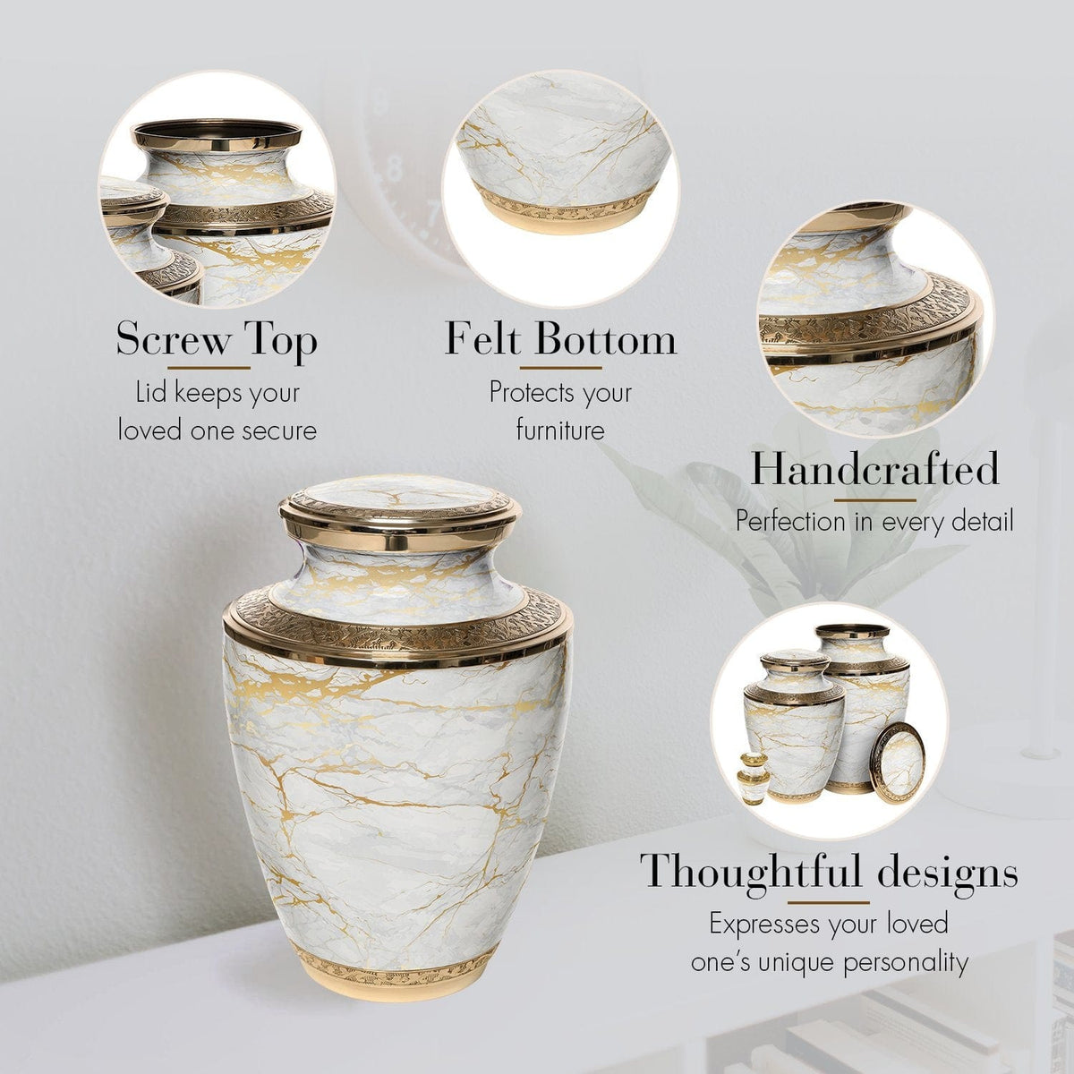 Commemorative Cremation Urns Marble Elegance White Cremation Urn