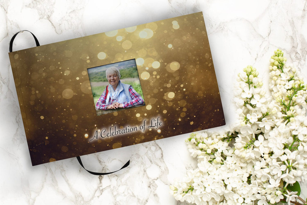 Commemorative Cremation Urns Matching Funeral Guestbook Shining His Light (Gold) Memorial Collection Chest Cremation Urn
