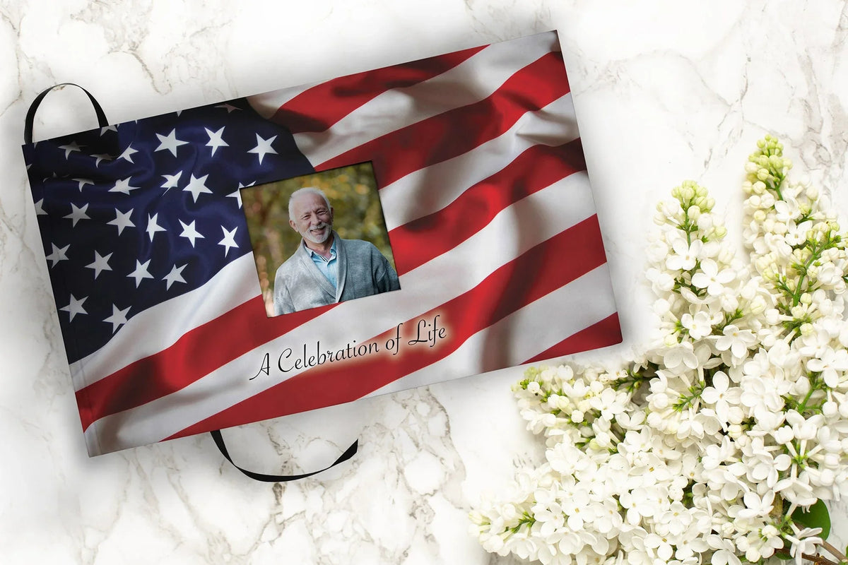 Commemorative Cremation Urns Matching Guestbook American Flag - Biodegradable & Eco Friendly Burial or Scattering Urn / Tube