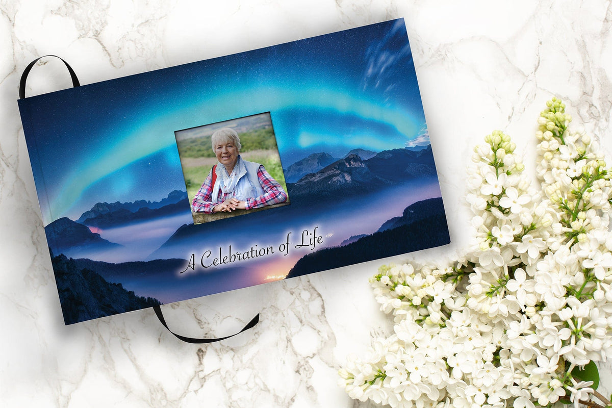 Commemorative Cremation Urns Matching Guestbook Aurora Borealis - Biodegradable & Eco Friendly Burial or Scattering Urn / Tube